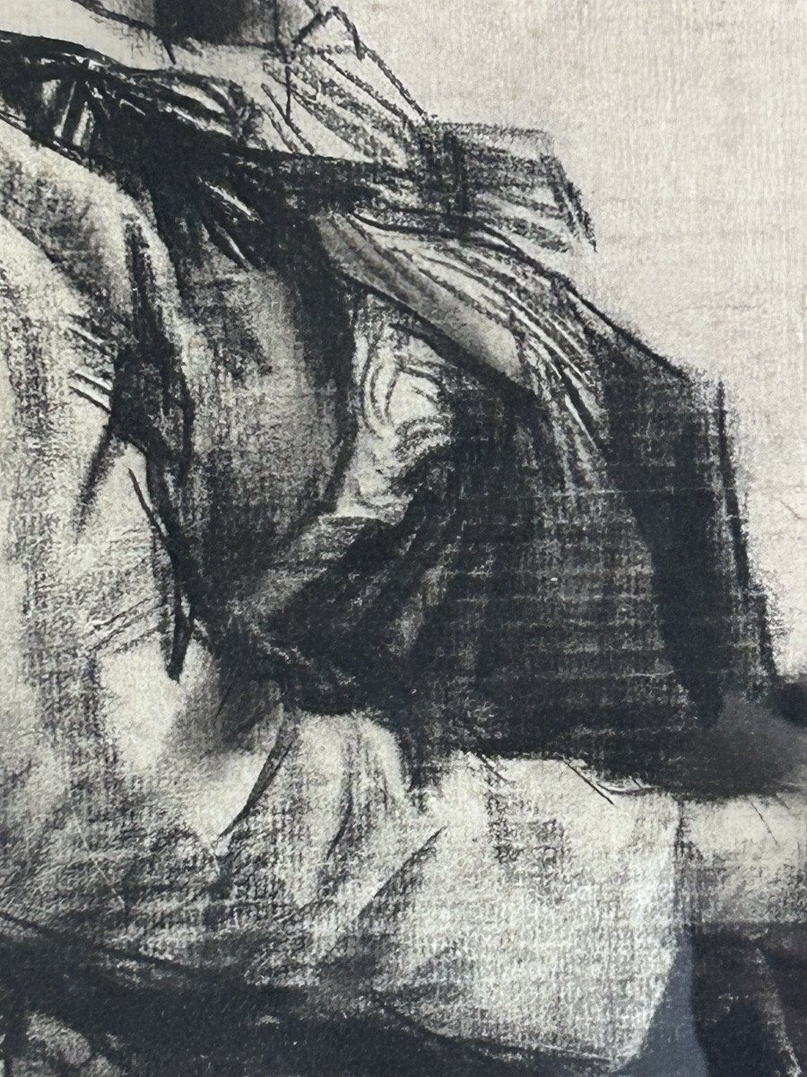 Dessin au fusain sur papier, portrait de femme artiste chinois-photo-4