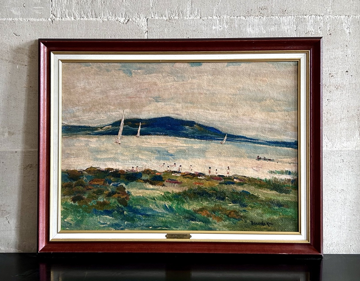 J. Benedek, paysage Lac Balaton (Hongrie) huile sur carton-photo-2