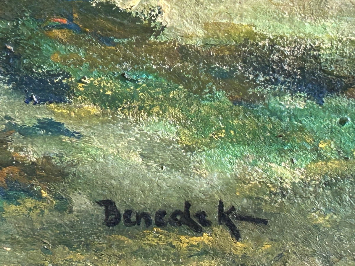 J. Benedek, paysage Lac Balaton (Hongrie) huile sur carton-photo-4