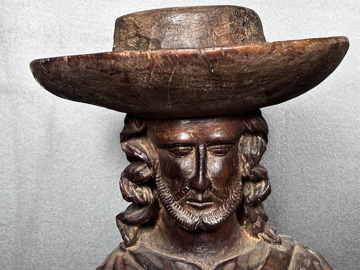 18th Century Carved Wooden Statue Of Saint Jacques De Compostelle Pilgrim-photo-2