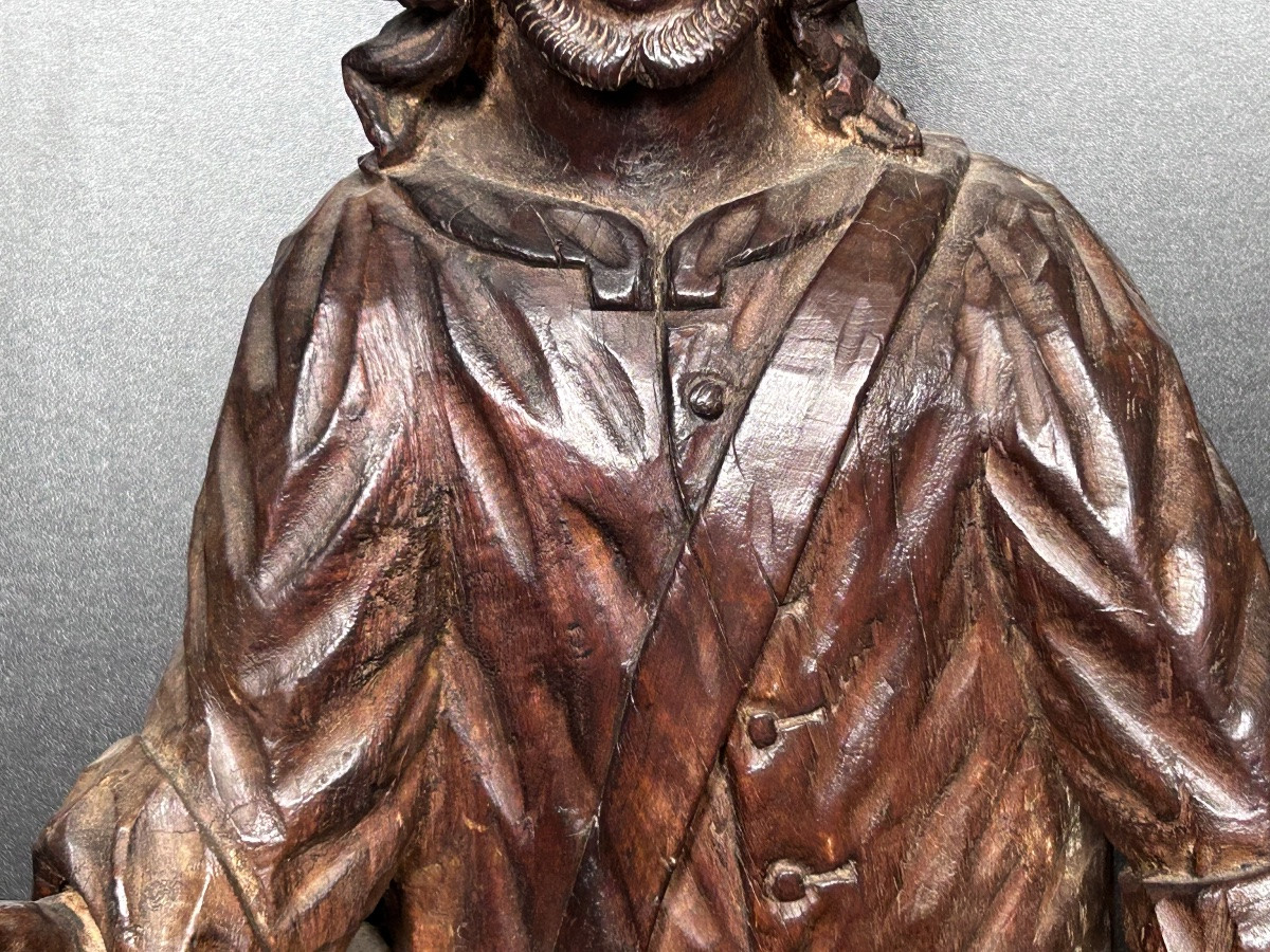 18th Century Carved Wooden Statue Of Saint Jacques De Compostelle Pilgrim-photo-3