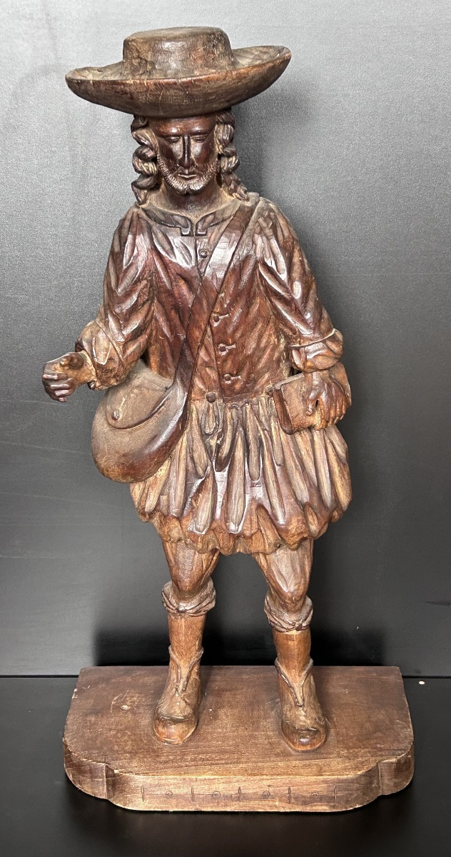 18th Century Carved Wooden Statue Of Saint Jacques De Compostelle Pilgrim