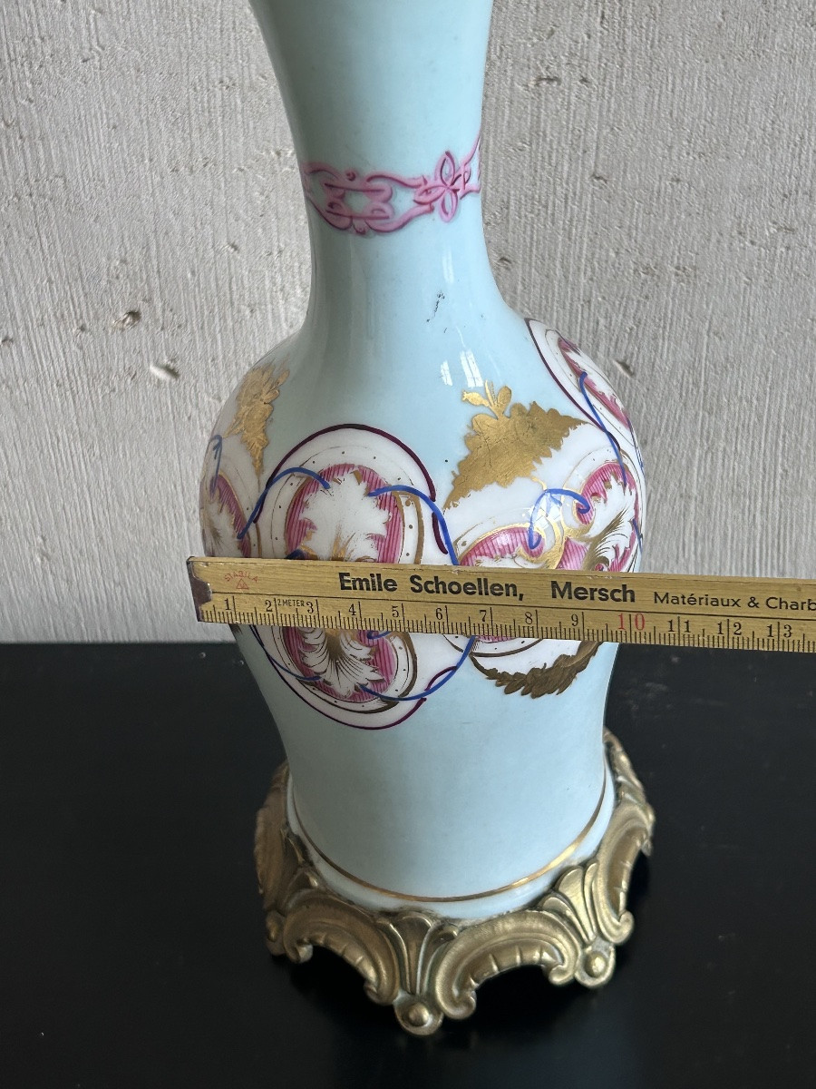 Lampe à pétrole en porcelaine montée sur bronze XIXe siècle -photo-6