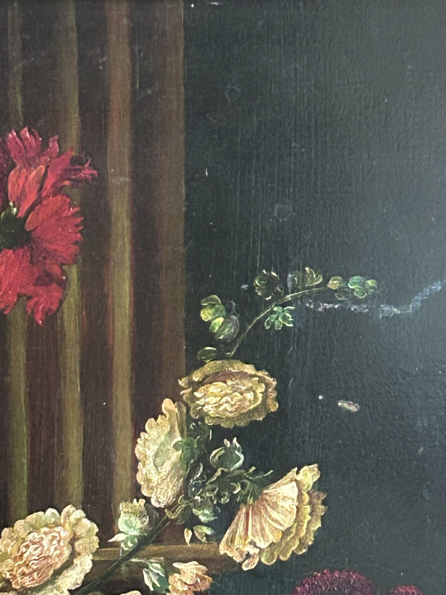 Huile sur cuivre, bouquet de fleurs dans un vase XIXe siècle -photo-4