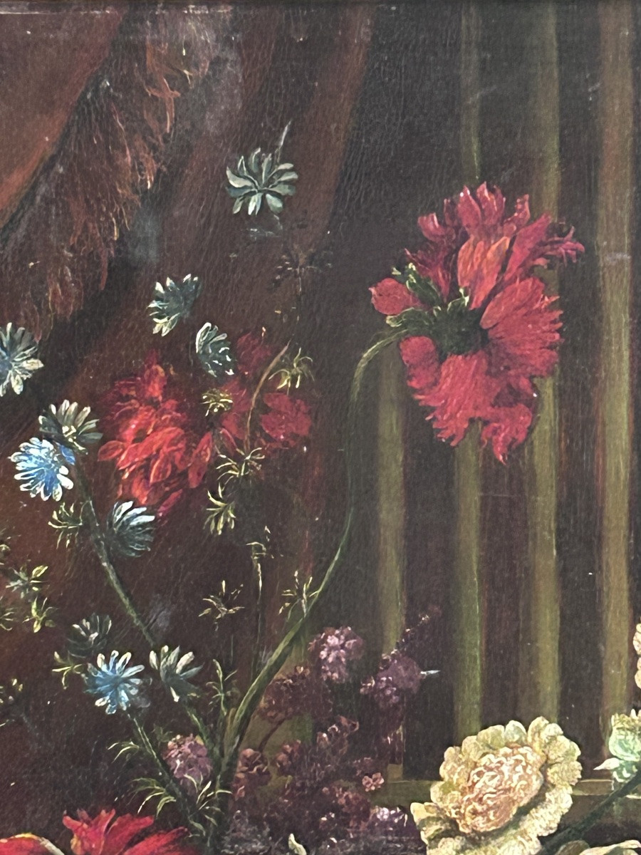 Huile sur cuivre, bouquet de fleurs dans un vase XIXe siècle -photo-1