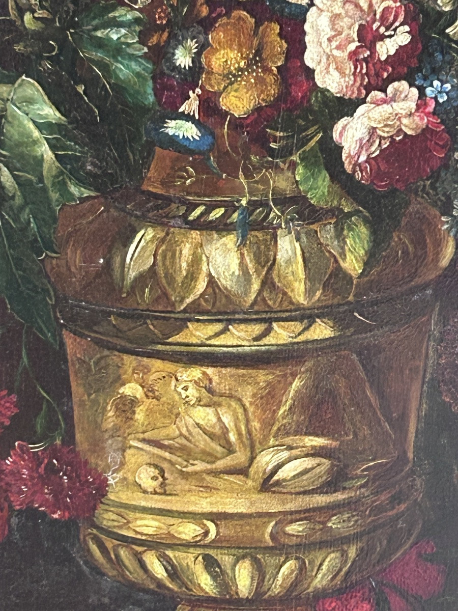 Huile sur cuivre, bouquet de fleurs dans un vase XIXe siècle -photo-5