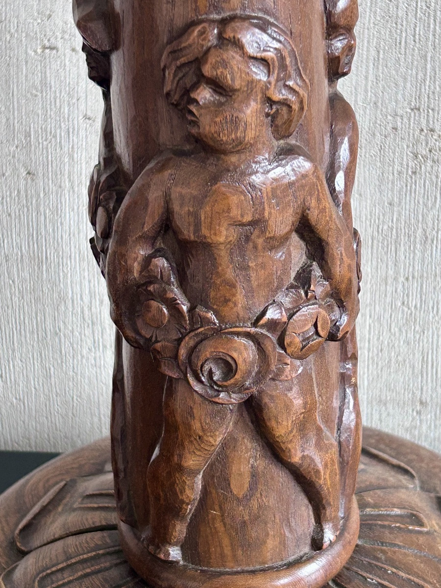 Carved Wood Art Deco Lamp Base-photo-3