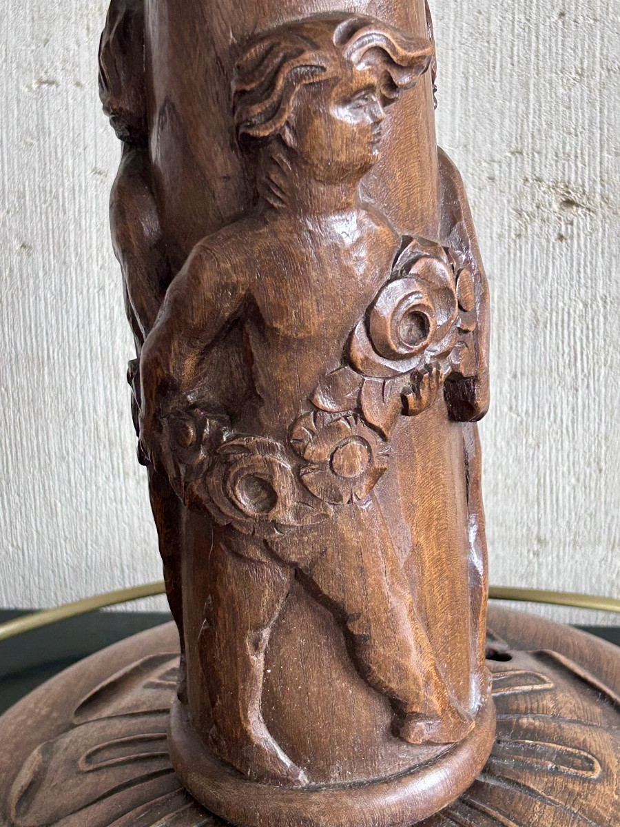 Carved Wood Art Deco Lamp Base-photo-4