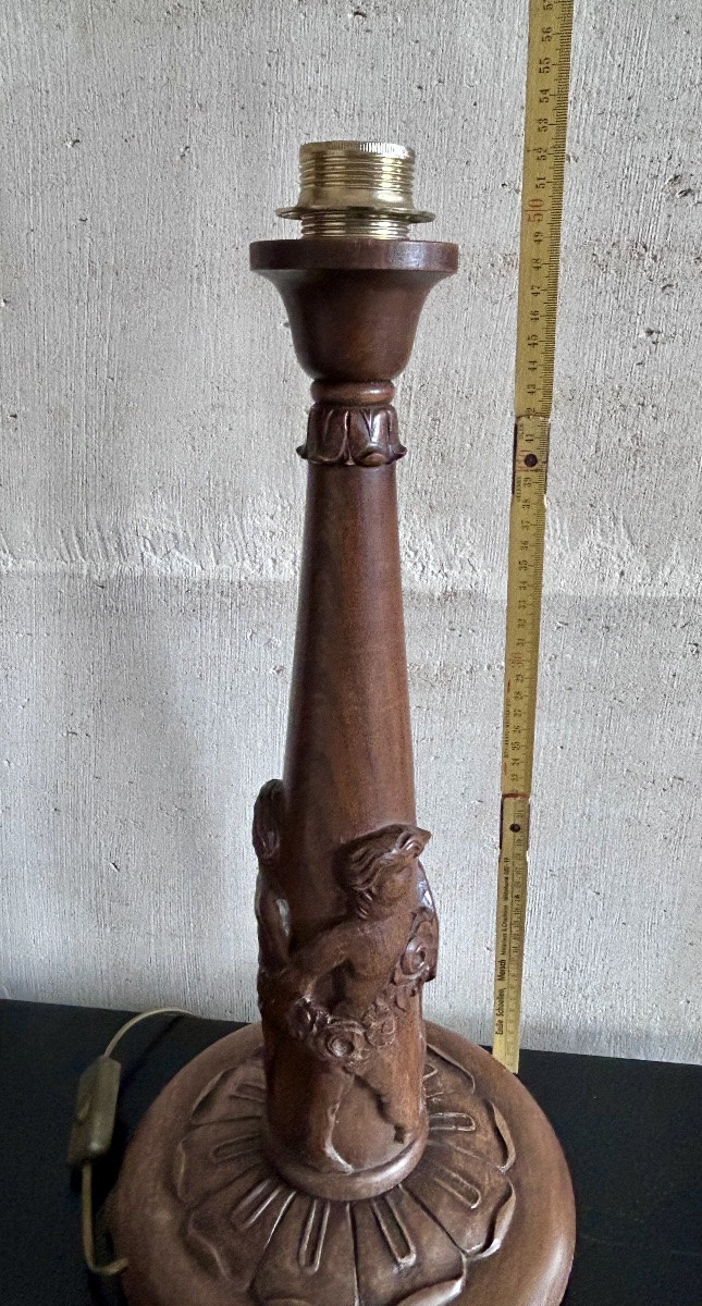 Carved Wood Art Deco Lamp Base-photo-3