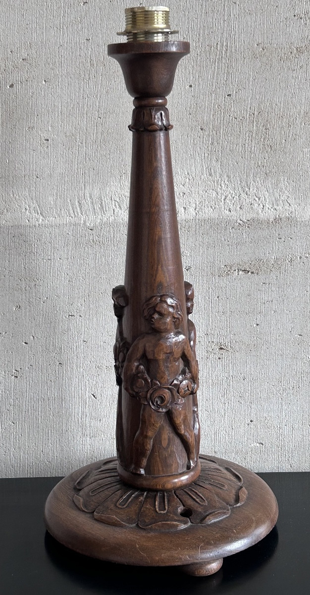 Carved Wood Art Deco Lamp Base