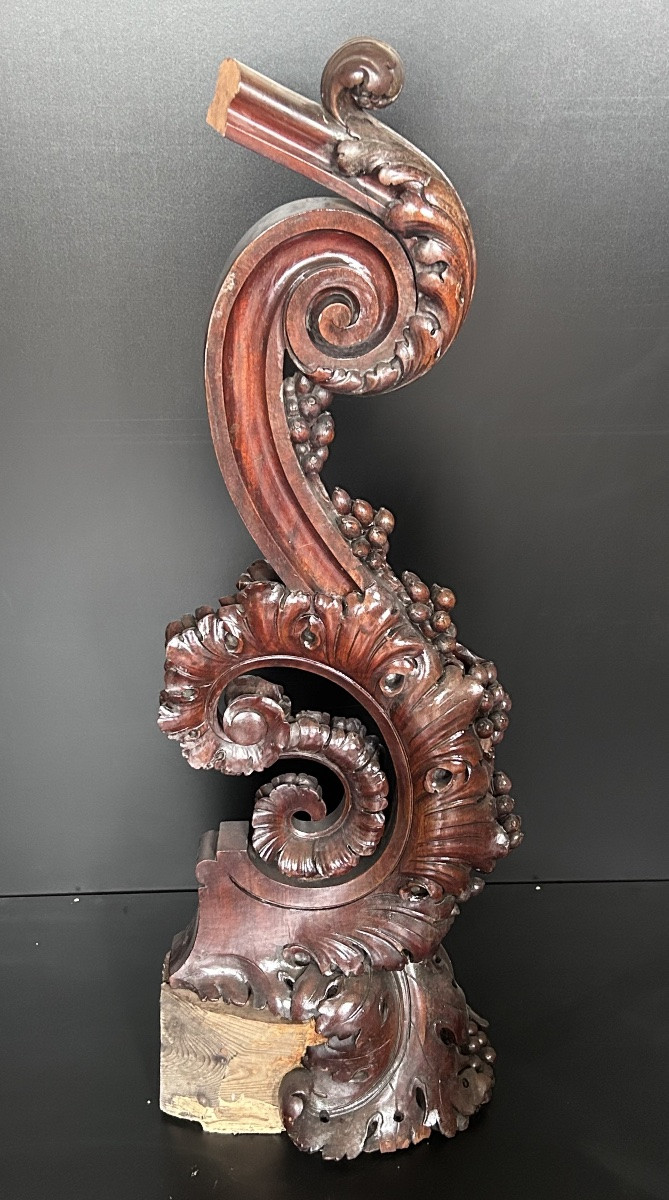 Départ d’escalier en noyer sculpté, belle époque XIXe siècle -photo-3