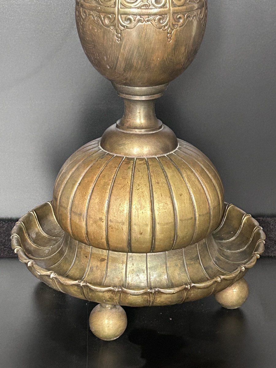 Large Art Deco Lamp Base In Patinated Bronze-photo-2