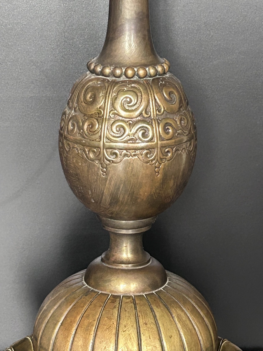 Large Art Deco Lamp Base In Patinated Bronze-photo-3