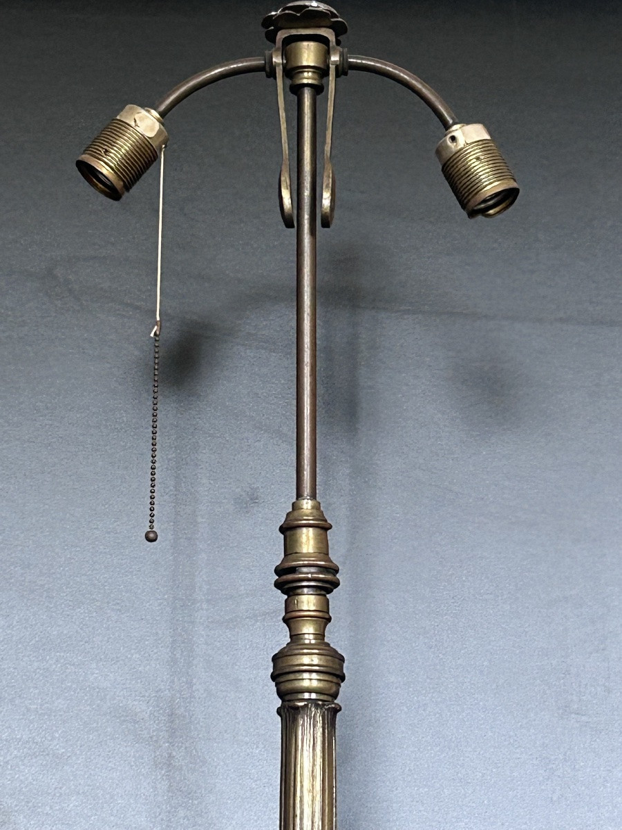 Large Art Deco Lamp Base In Patinated Bronze-photo-2