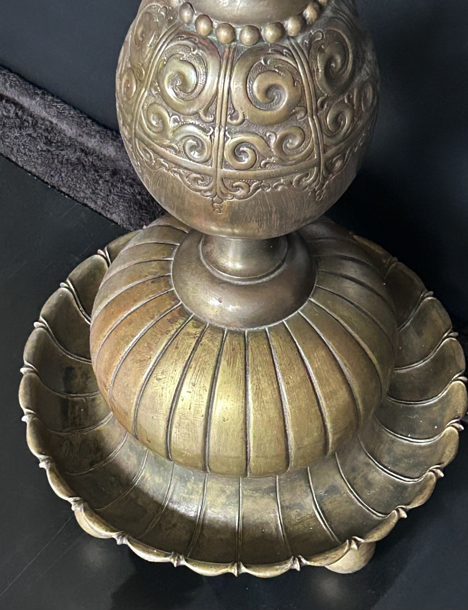 Large Art Deco Lamp Base In Patinated Bronze-photo-3
