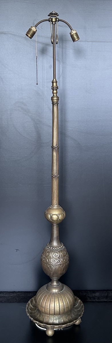 Large Art Deco Lamp Base In Patinated Bronze-photo-7