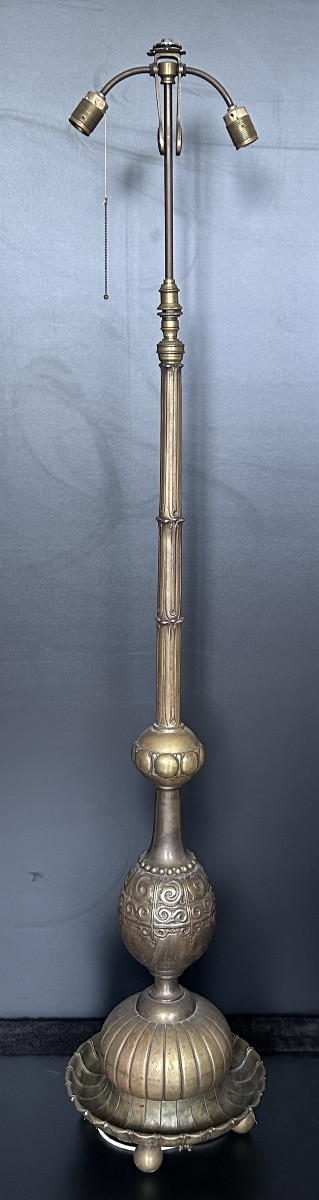 Large Art Deco Lamp Base In Patinated Bronze