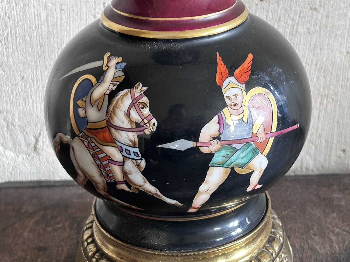 Paire de lampes à pétrole en porcelaine Napoléon III-photo-3