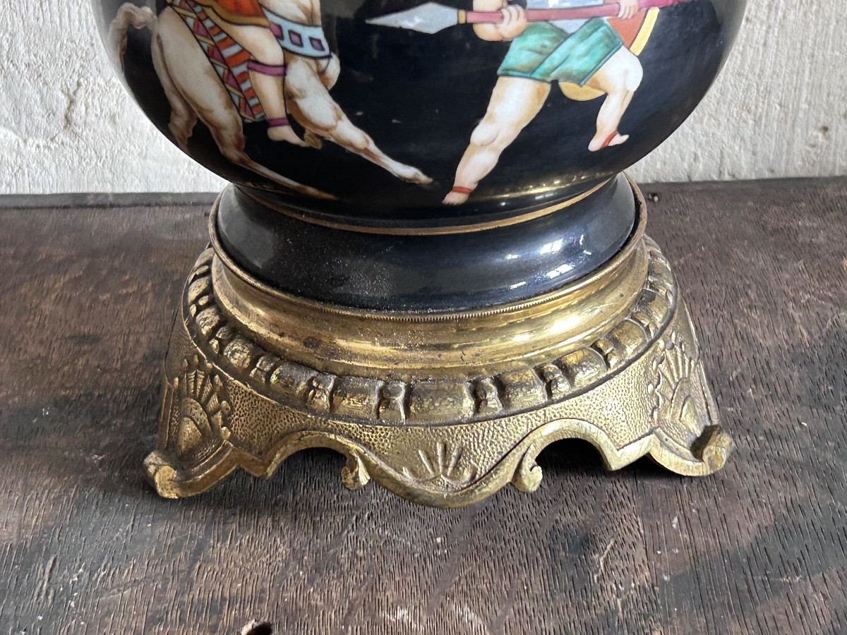 Paire de lampes à pétrole en porcelaine Napoléon III-photo-4