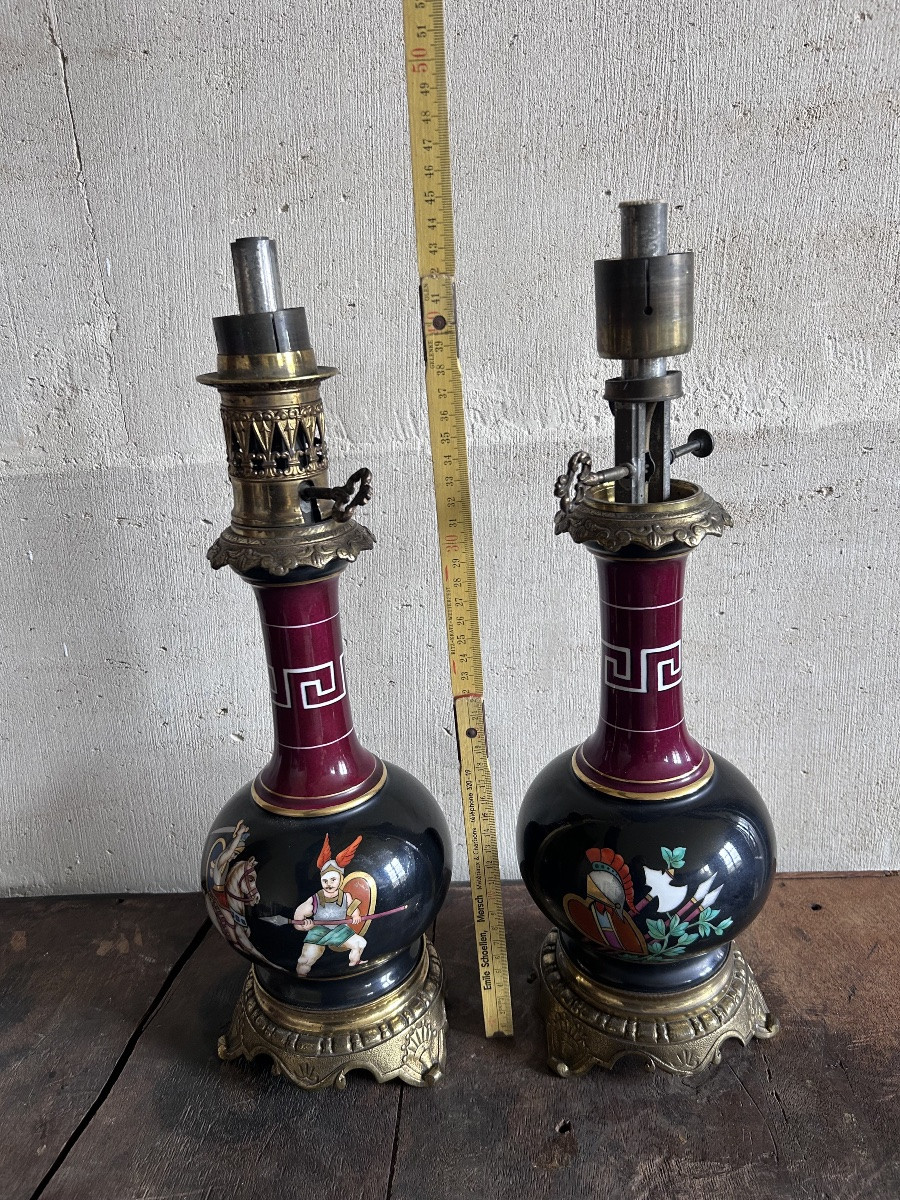 Paire de lampes à pétrole en porcelaine Napoléon III-photo-5