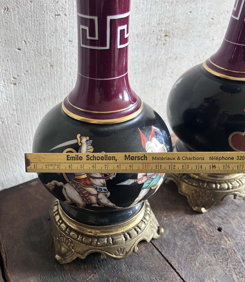 Paire de lampes à pétrole en porcelaine Napoléon III-photo-6