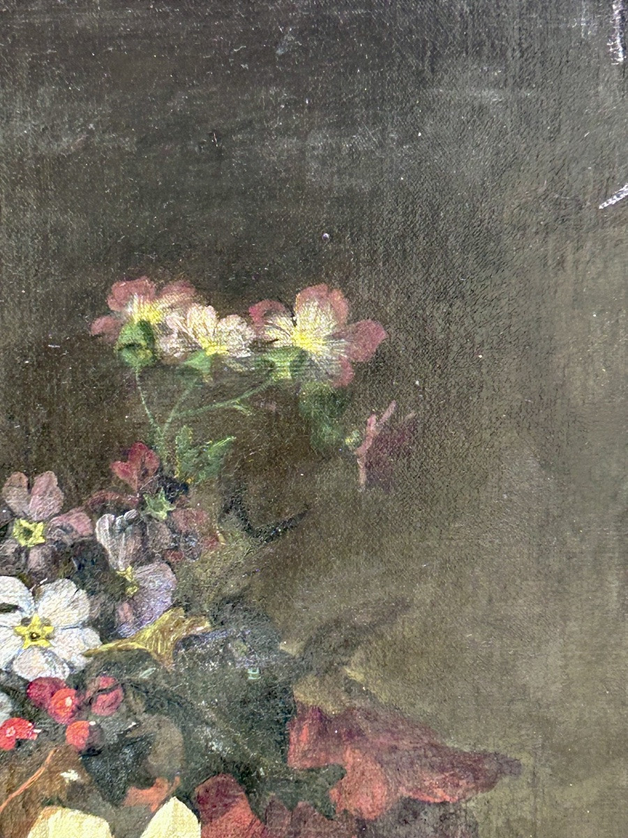 Oil On Canvas Bouquet Of Flowers 19th Century-photo-4