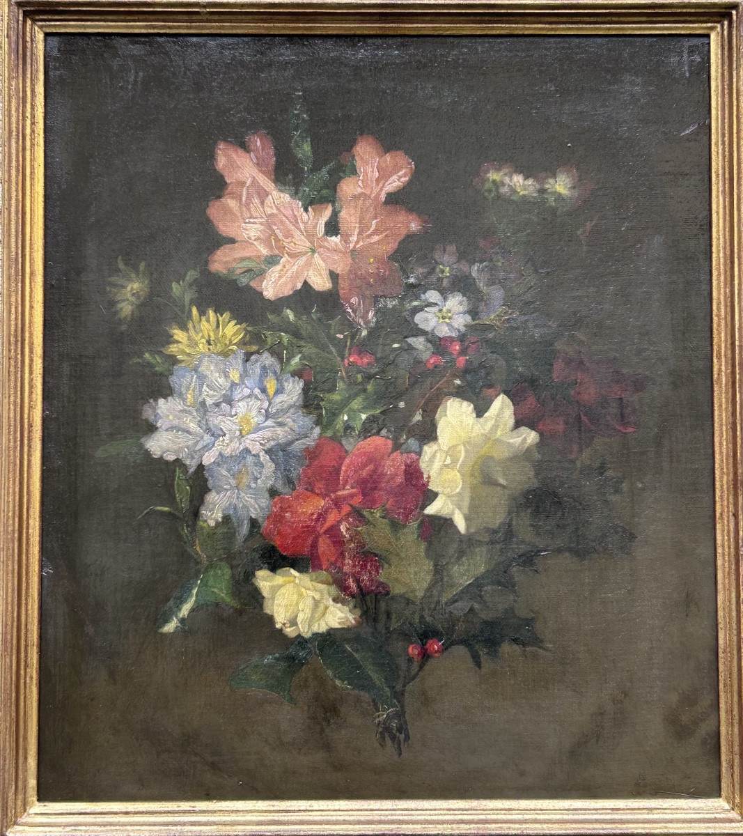 Oil On Canvas Bouquet Of Flowers 19th Century