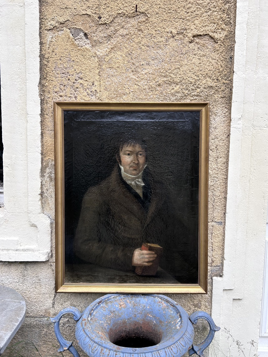 Tableau portrait d’homme XVIIIe siècle huile sur toile -photo-2