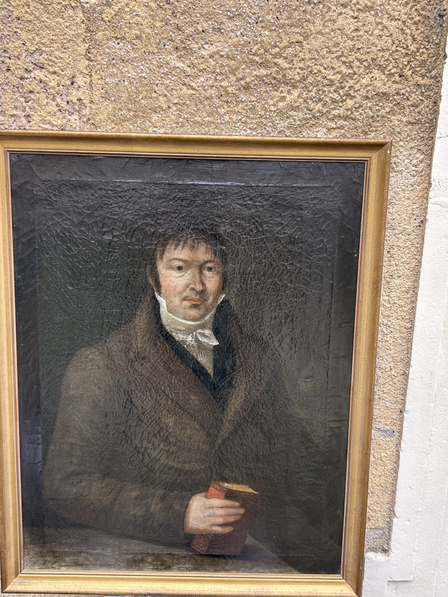 Tableau portrait d’homme XVIIIe siècle huile sur toile -photo-3