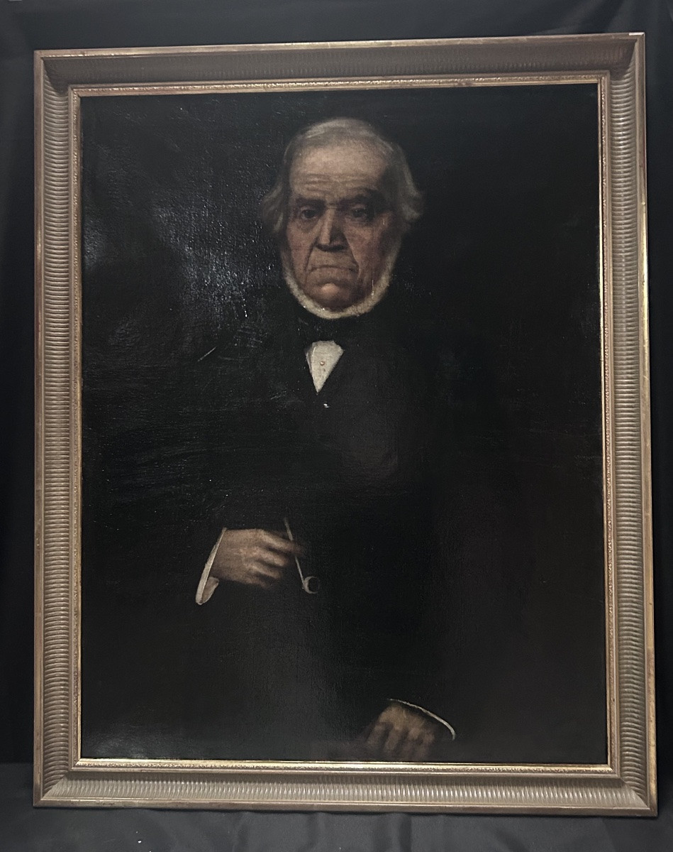 Huile sur toile portrait d’un industriel XIXe siècle -photo-2