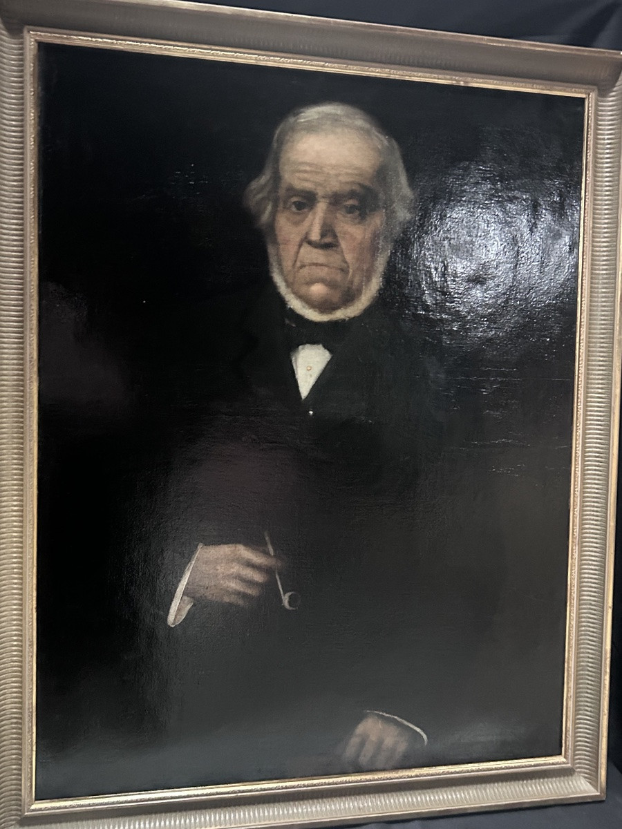 Huile sur toile portrait d’un industriel XIXe siècle -photo-3