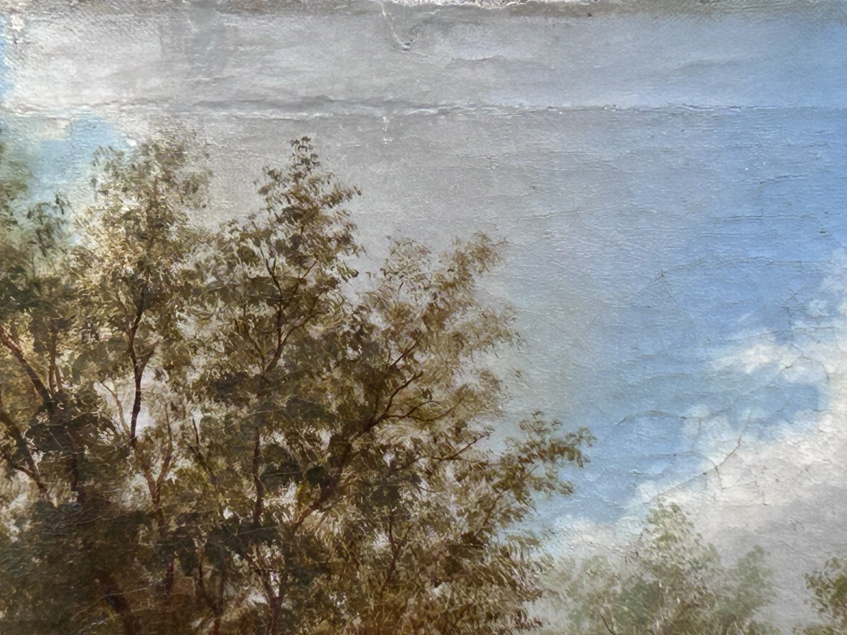 Huile sur toile grand forme paysage animé XIXe siècle -photo-3