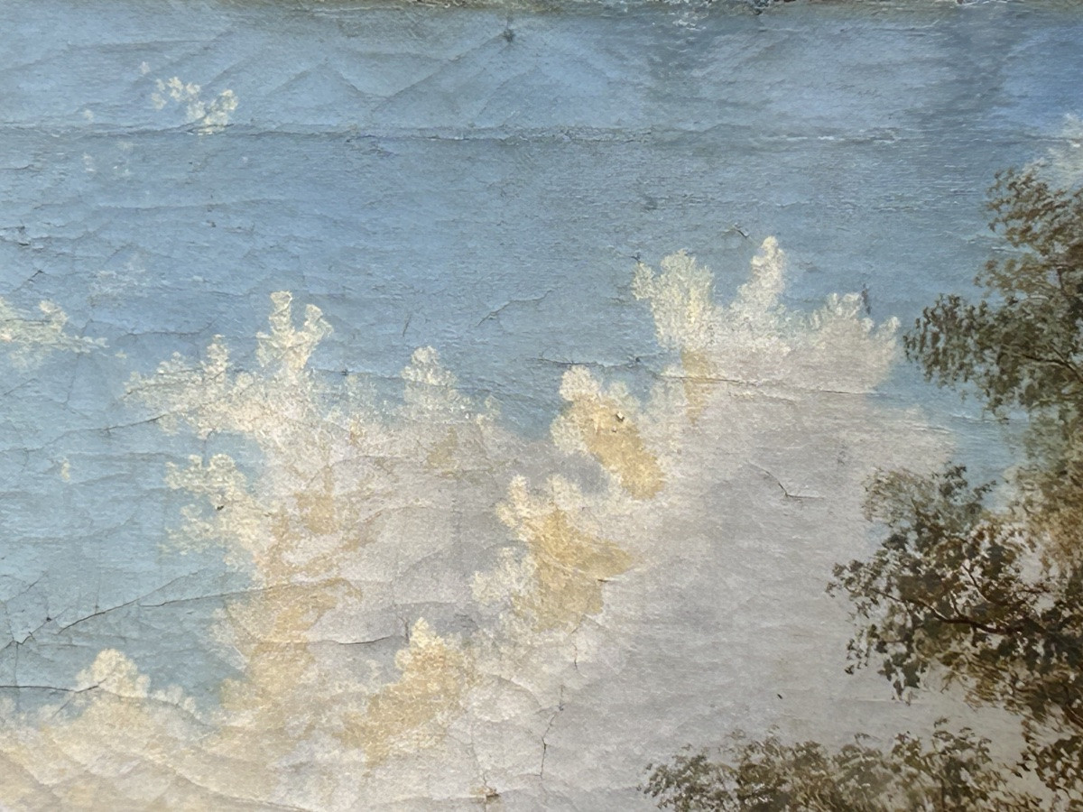 Huile sur toile grand forme paysage animé XIXe siècle -photo-4