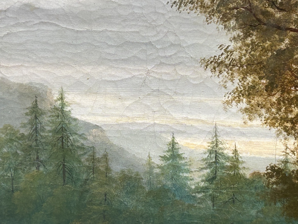 Huile sur toile grand forme paysage animé XIXe siècle -photo-2