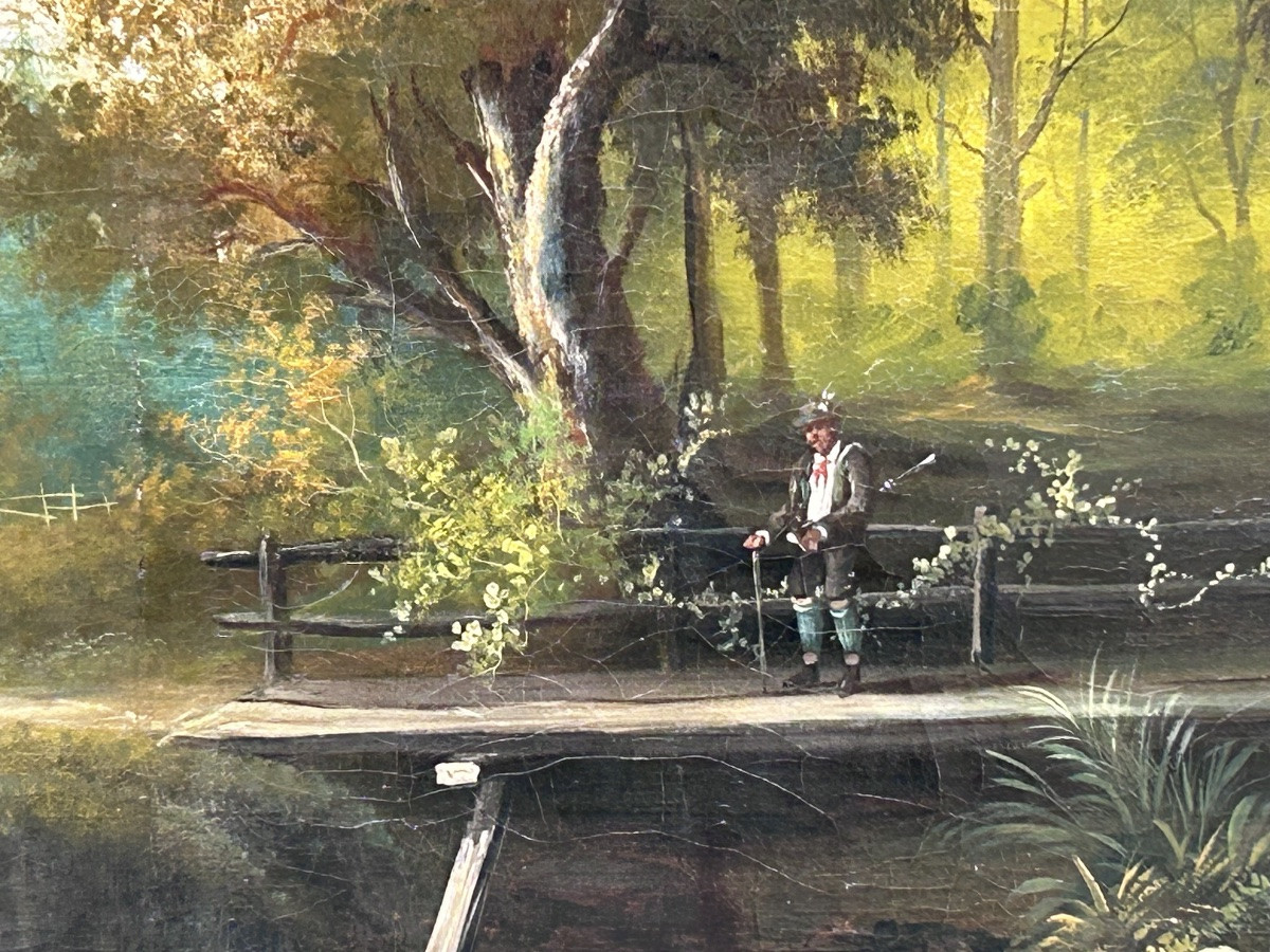 Huile sur toile grand forme paysage animé XIXe siècle -photo-4