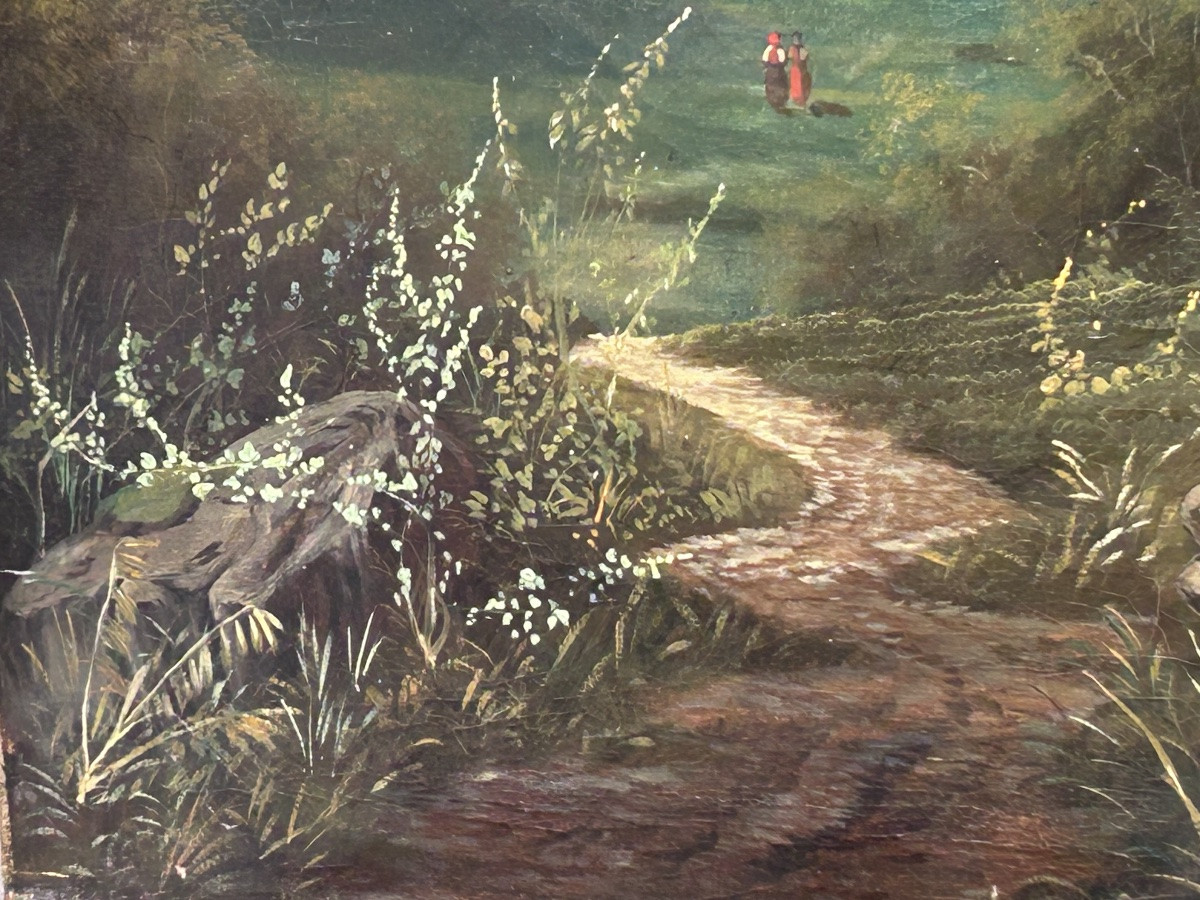 Huile sur toile grand forme paysage animé XIXe siècle -photo-6