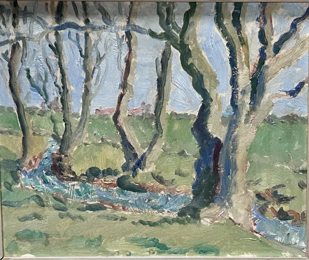 Oil On Panel Scandinavian Forest Expressionist Painting-photo-3