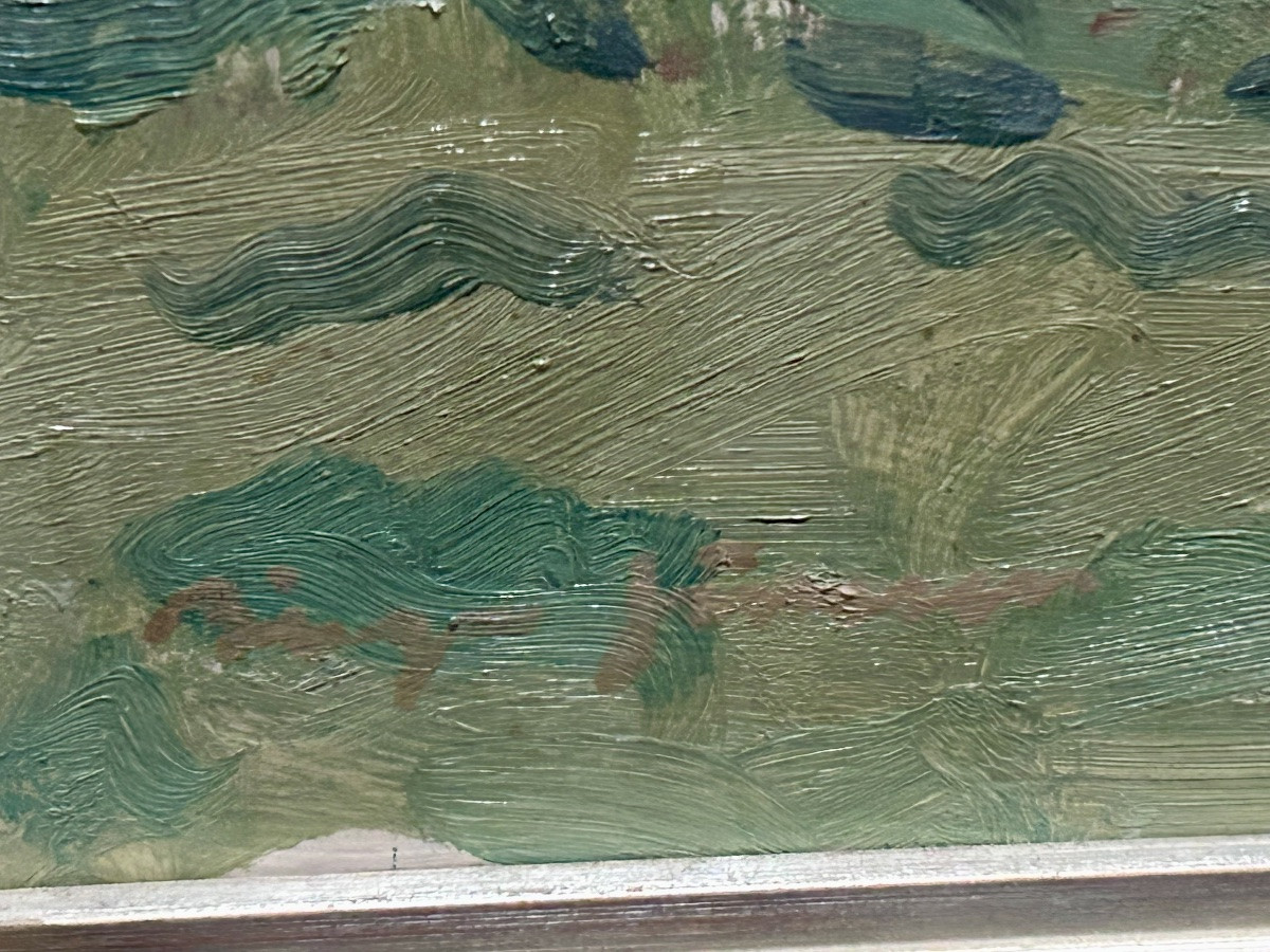 Oil On Panel Scandinavian Forest Expressionist Painting-photo-4