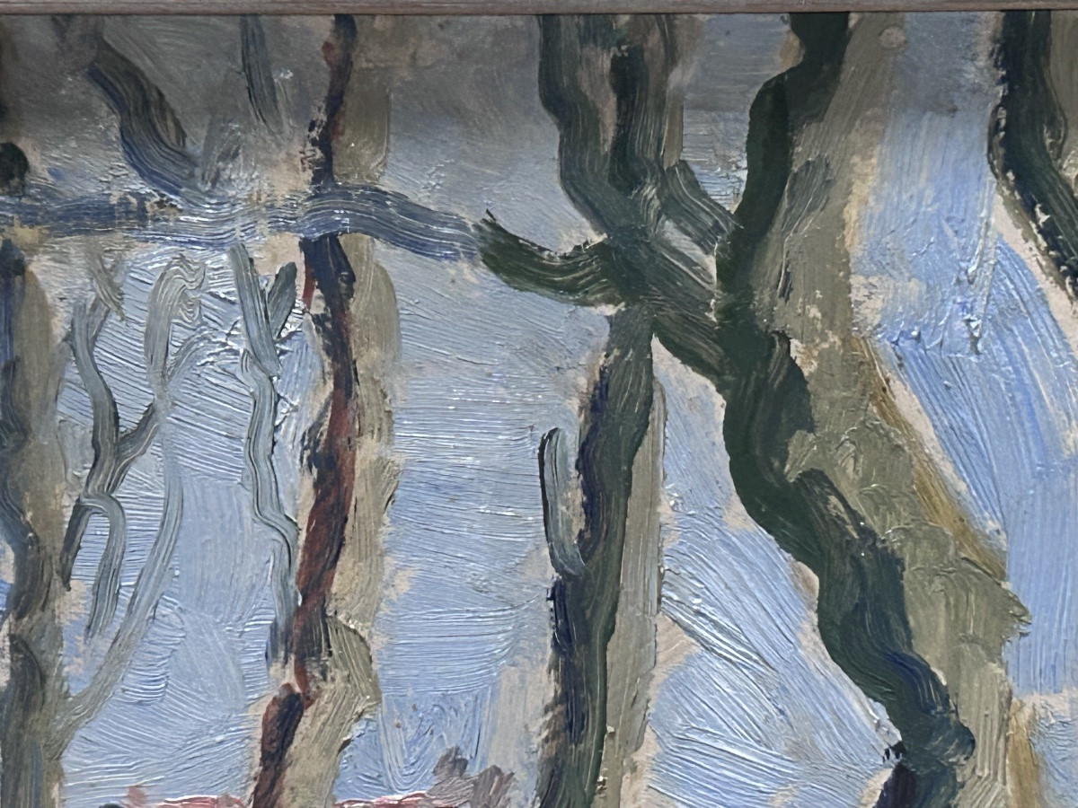 Oil On Panel Scandinavian Forest Expressionist Painting-photo-2