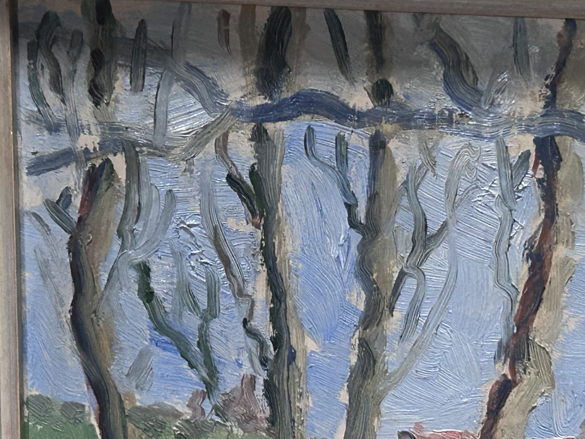 Oil On Panel Scandinavian Forest Expressionist Painting-photo-3