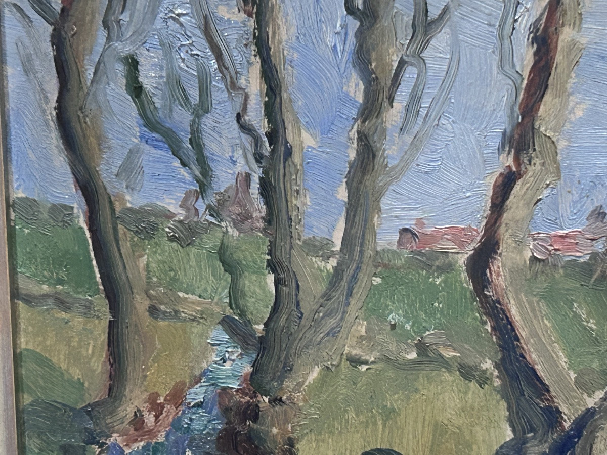 Oil On Panel Scandinavian Forest Expressionist Painting-photo-4