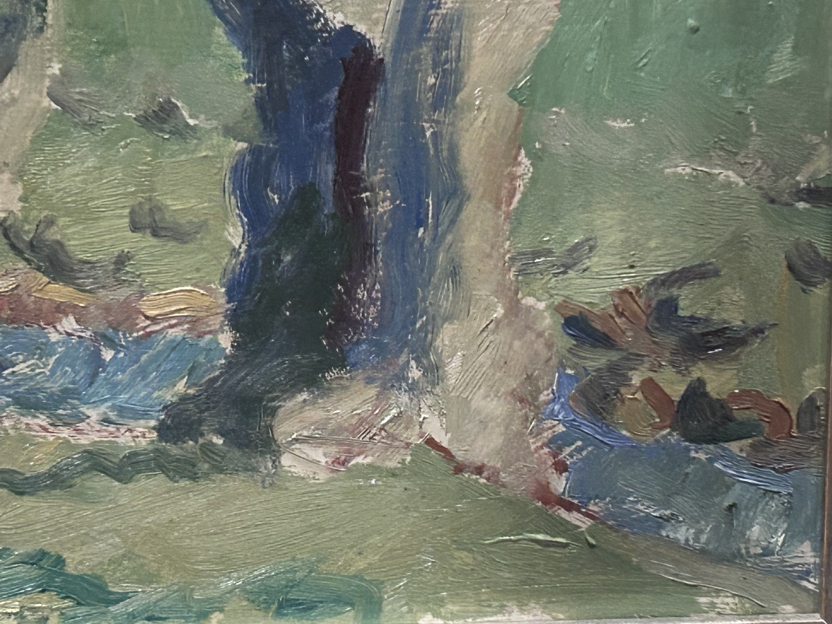 Oil On Panel Scandinavian Forest Expressionist Painting-photo-5
