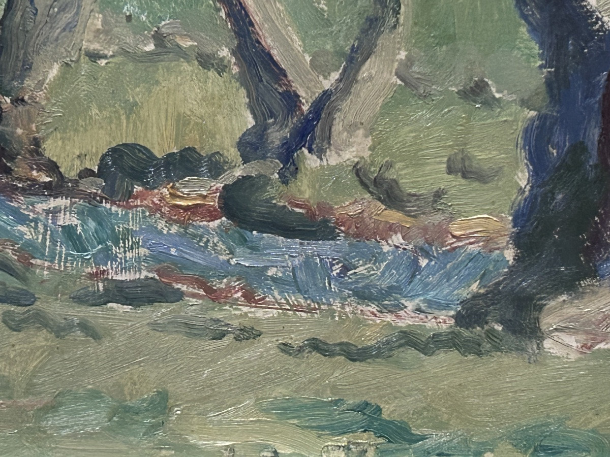 Oil On Panel Scandinavian Forest Expressionist Painting-photo-6