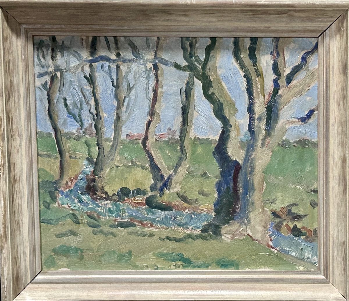 Oil On Panel Scandinavian Forest Expressionist Painting