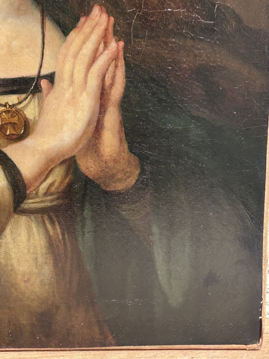 Painting Oil On Canvas Virgin In Prayer 19th Century-photo-1