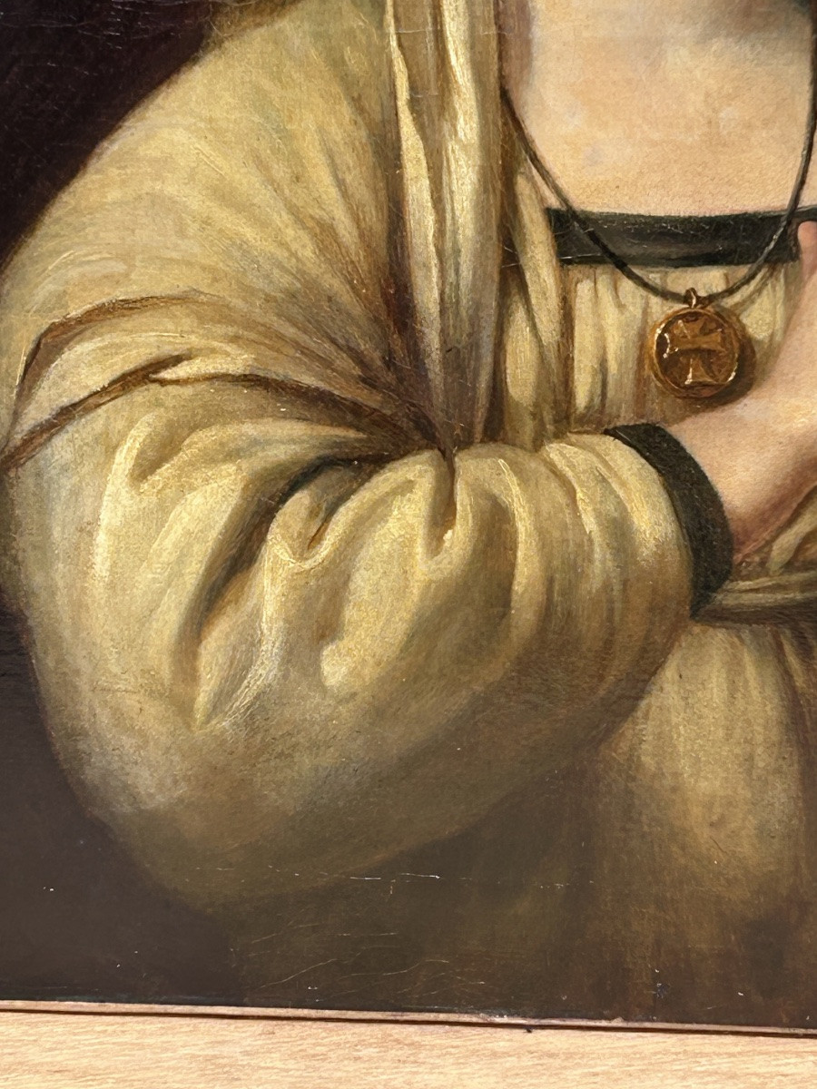 Painting Oil On Canvas Virgin In Prayer 19th Century-photo-2