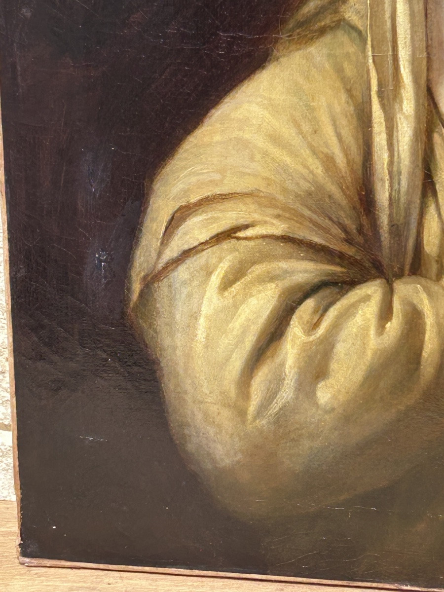 Painting Oil On Canvas Virgin In Prayer 19th Century-photo-3