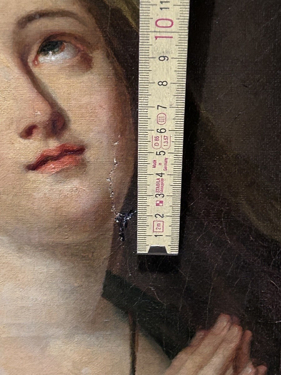 Painting Oil On Canvas Virgin In Prayer 19th Century-photo-5