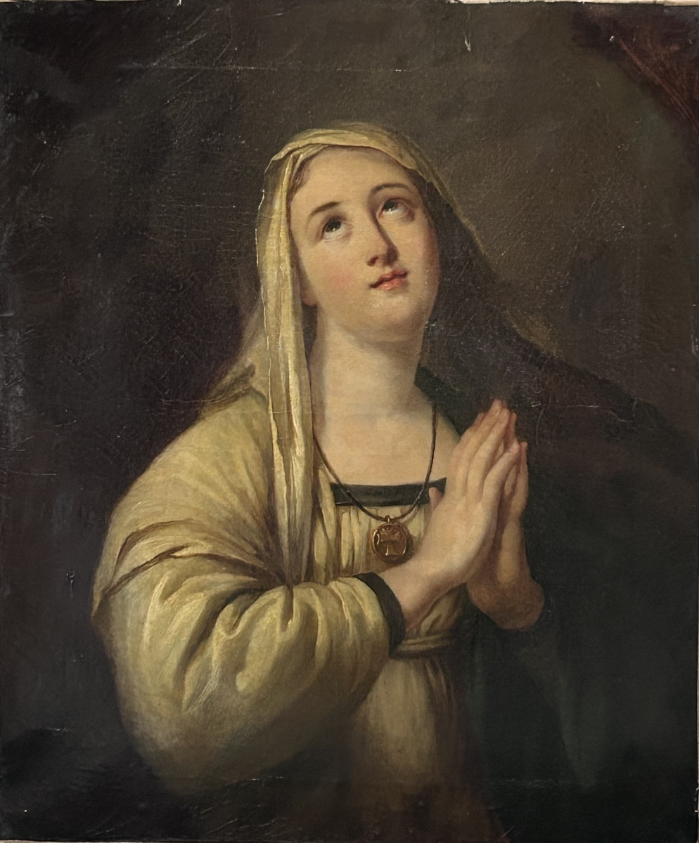 Painting Oil On Canvas Virgin In Prayer 19th Century