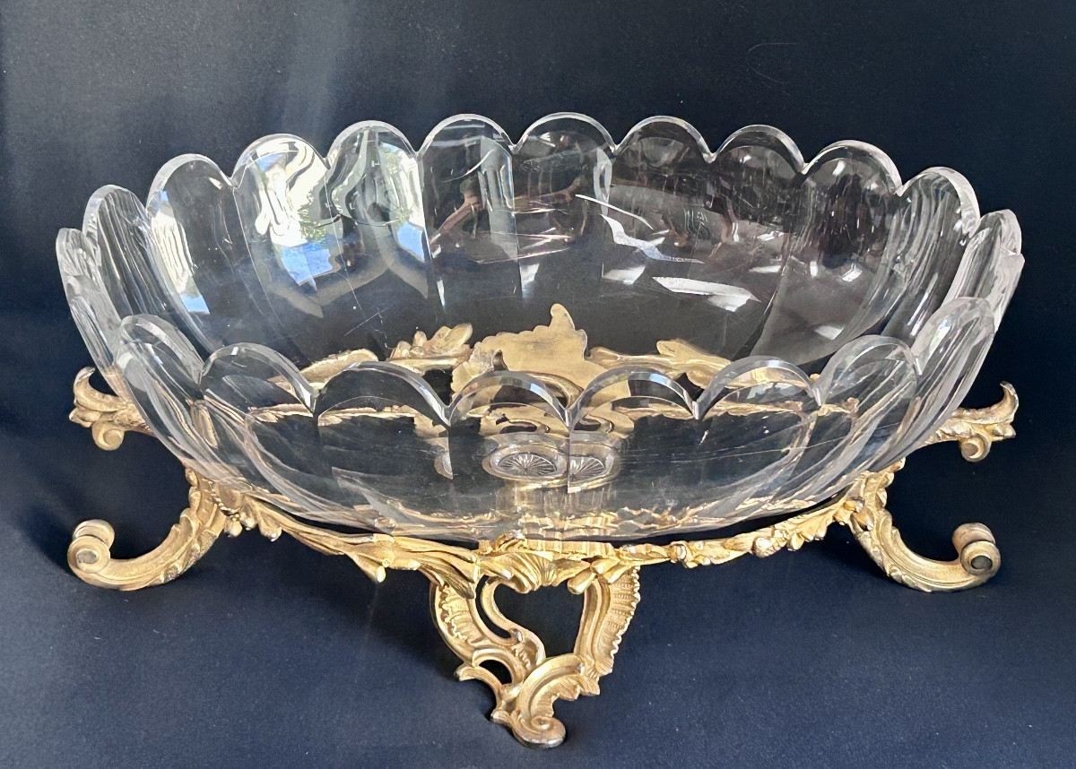 Milieu de table Napoléon III en cristal de Baccarat et bronze doré 